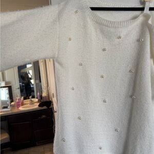 White Sweater with Pearl Accents
